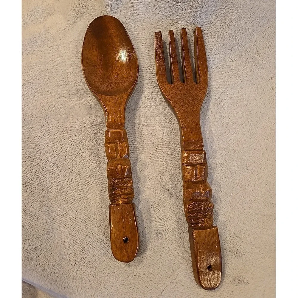 Vintage Wooden Tiki‎ Spoon And Fork